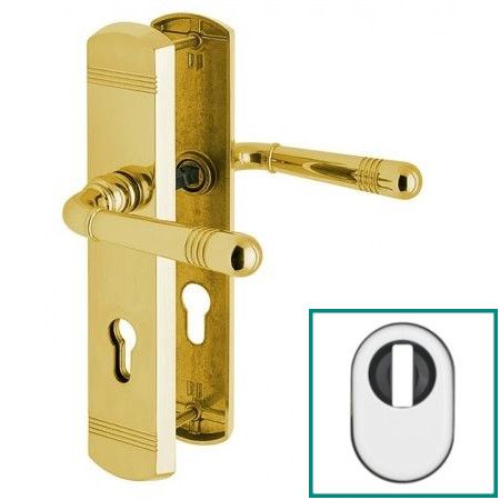 SICURA SCARLET ārdurvju rokt.grt. ar vairogu, PZ72 ZA, misiņš zeltīti pulēts ar PVD pārklājumu ZP-PV