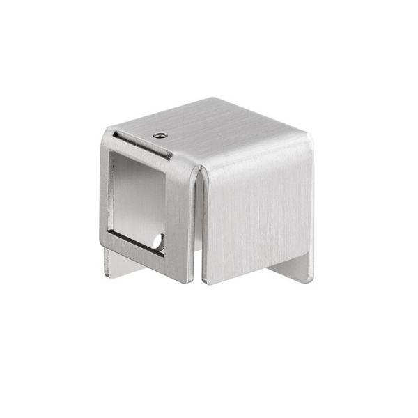 SM.064.E Upper panel holder 90º for square tube end, left, stainless steel satin