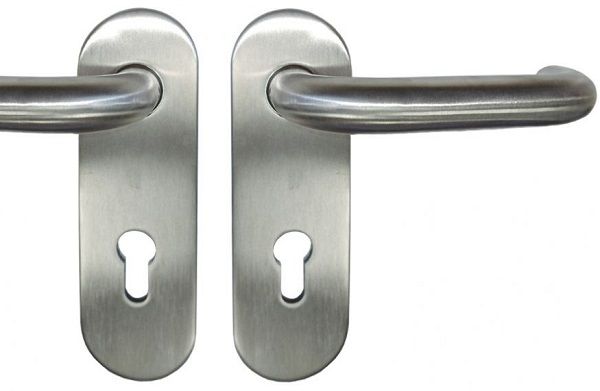 Door handle set TARGA/K-103 with short backplates PZ 8/72, stainless steel