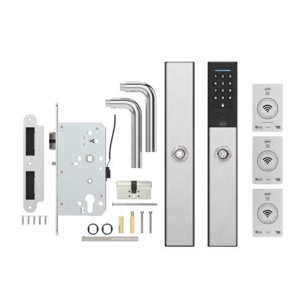 VOYAGER MAXIM NUMERIC access control set with lock and profile cylinder, 3xAAA, stainless steel / black