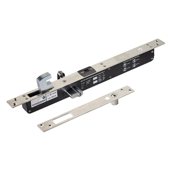 Electronic solenoid lock with strike plate and profile cylinder, stainless steel, IP65