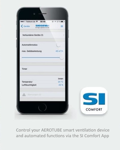 Local ventilation device AEROTUBE WRG smart and mobile app SI COMFORT
